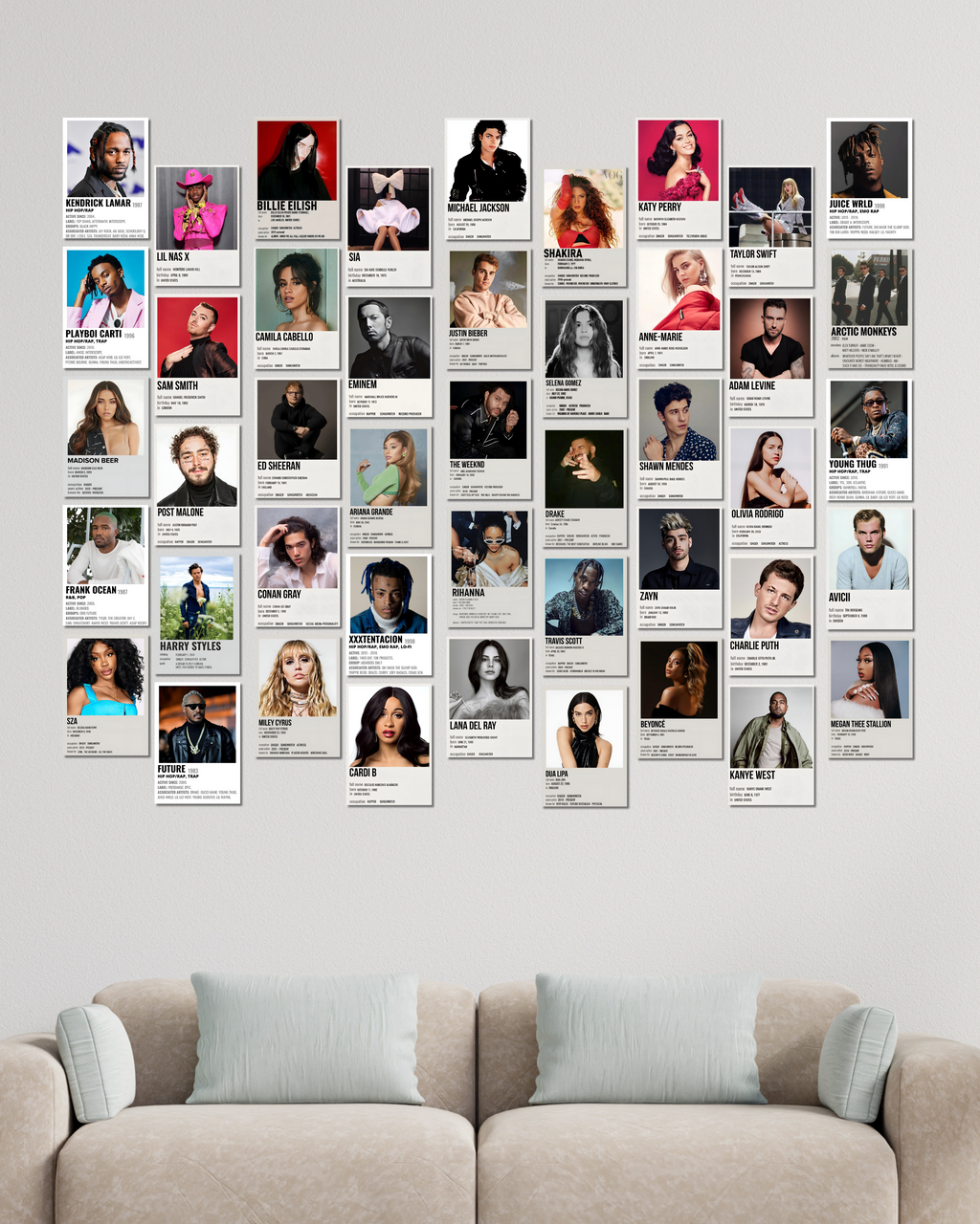 45 Iconic Music Artist Card Collage Set