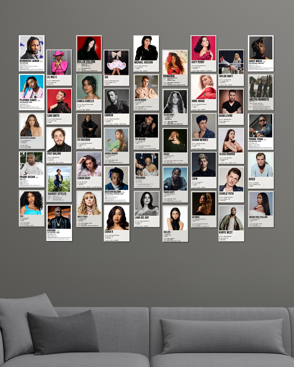 45 Iconic Music Artist Card Collage Set