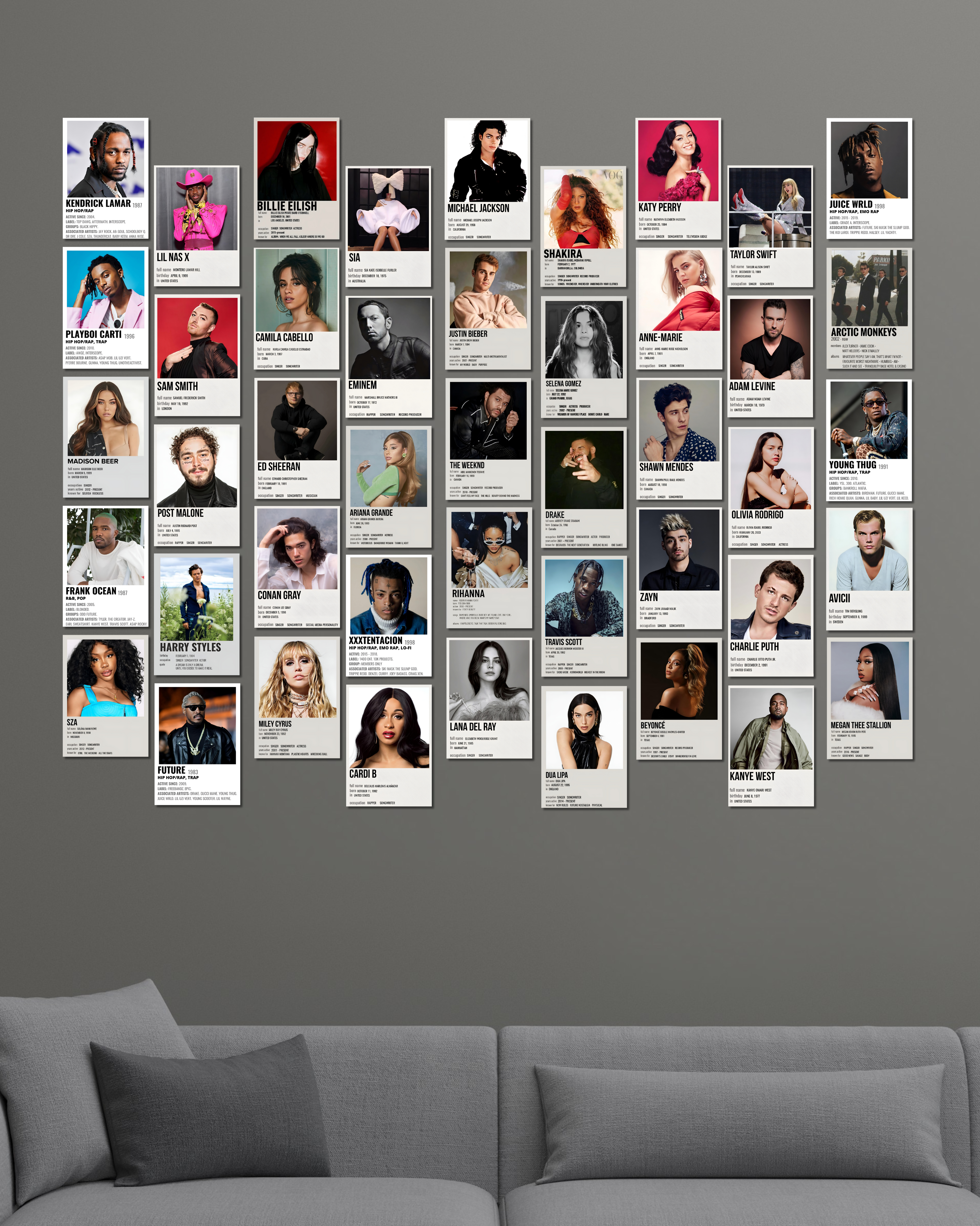 45 Iconic Music Artist Card Collage Set